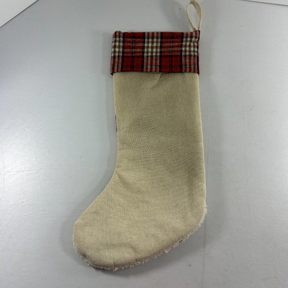 Christmas Stocking Santa Claus Plaid Red Bird Cardinal Tree Bell 18" - Picture 2 of 8